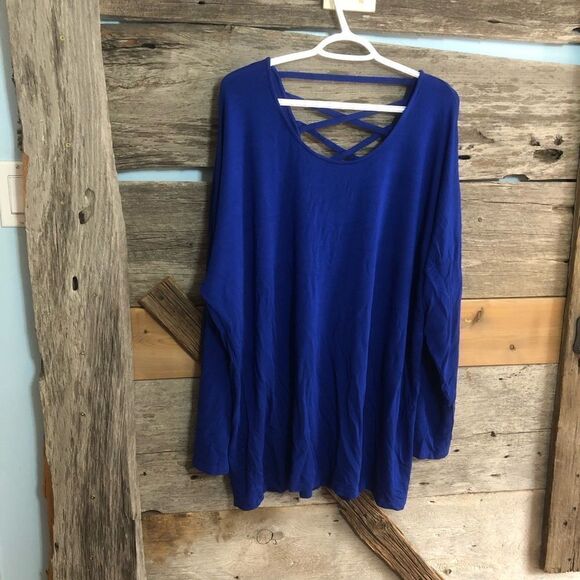 signature Weekend Plus Size 3X Vibrant Blue Scoop Neck Top - Picture 1 of 5